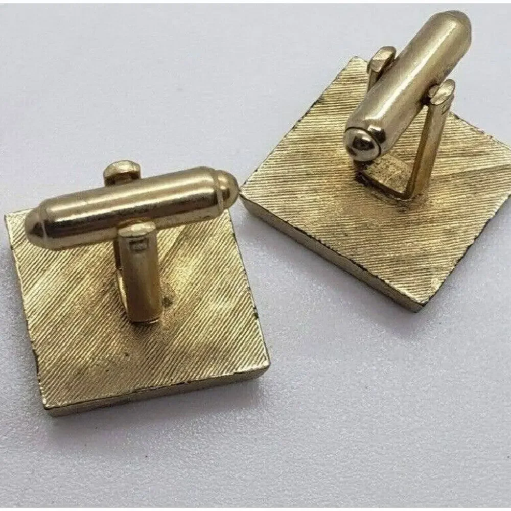 Vintage CuffLinks Gold Metal Abalone Mother of Pearl Inlaid Dante